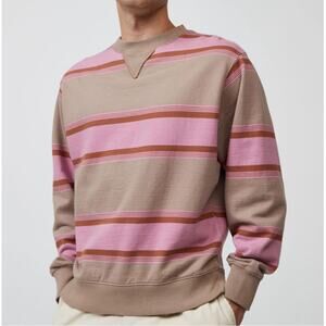Urban Outfitters Men’s Pullover crew neck sweatshirt Striped Pink Tan Medium